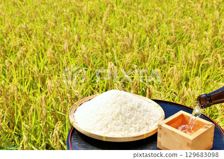 秋季稻田、新米和清酒 秋季稻田、新米和清酒 129683098