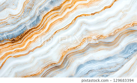 Abstract background Textured marble with swirling colors of blue, white, and orange creates stunning visual effect, showcasing natural beauty and elegance in design 129683394