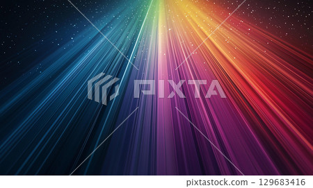 Abstract background Vibrant linear spectrum gradient with prism effect, showcasing colorful light rays. dynamic blend of colors creates mesmerizing visual experience 129683416