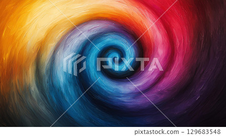 Abstract background Vibrant abstract spiral in spectrum colors, showcasing hues of red, orange, blue, and purple, creating dynamic and energetic visual experience 129683548