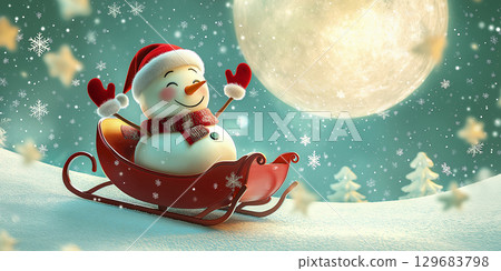 雪地裡的紅色聖誕老人和月球上的雪人 雪地裡的紅色聖誕老人和月球上的雪人 129683798