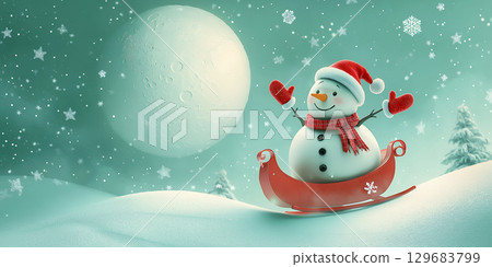 雪地裡的紅色聖誕老人和月球上的雪人 雪地裡的紅色聖誕老人和月球上的雪人 129683799