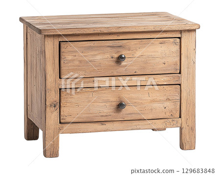 Rustic wooden nightstand with two drawers, perfect for bedroom storage. Its natural finish adds warmth and charm to any decor style 129683848