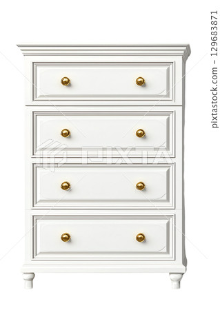 classic white wooden dresser with four drawers and gold knobs, perfect for any bedroom decor 129683871