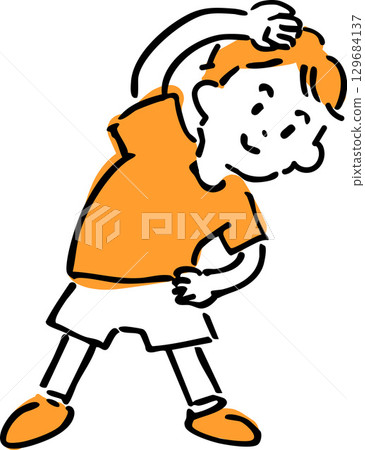A boy stretching by leaning to the side A boy stretching by leaning to the side 129684137