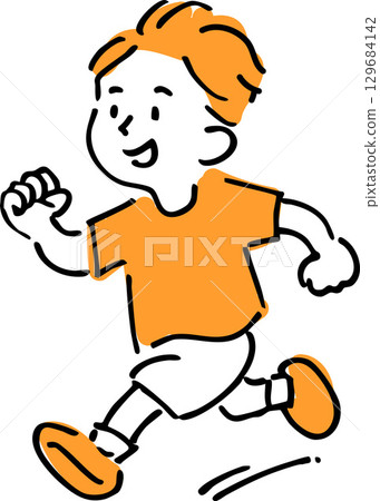 Illustration of a boy running energetically 129684142