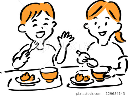 孩子們開心吃飯的插圖 129684143