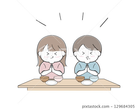 孩子說「謝謝你的餐點」的插圖(附餐具) 孩子說「謝謝你的餐點」的插圖(附餐具) 129684305