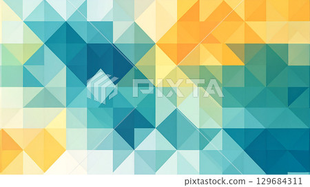 Blue and yellow triangular geometric pattern background 129684311