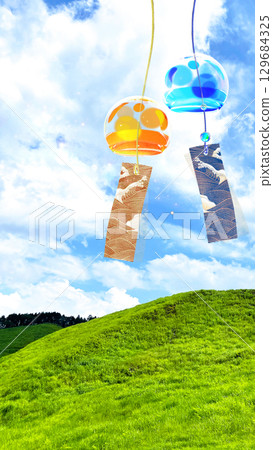 Summer blue sky and wind chimes Summer blue sky and wind chimes 129684325