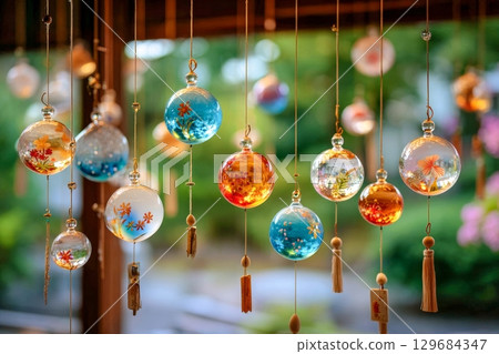 Colorful wind chime decorations 129684347
