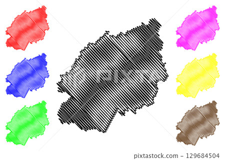Ashford Non-metropolitan district, borough (United Kingdom of Great Britain and Northern Ireland, ceremonial county Kent, England) map vector illustration, scribble sketch map 129684504