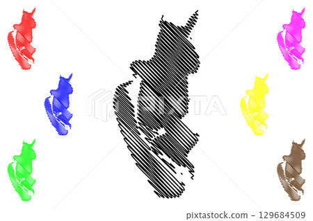 Barrow in Furness Non-metropolitan district (United Kingdom of Great Britain and Northern Ireland, ceremonial county Cumbria, England) map vector, scribble sketch Borough of Barrow-in-Furness map 129684509