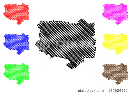 Basingstoke and Deane Non-metropolitan district, Borough (United Kingdom of Great Britain and Northern Ireland, ceremonial county Hampshire or Hants, England) map vector illustration, scribble sketch 129684511