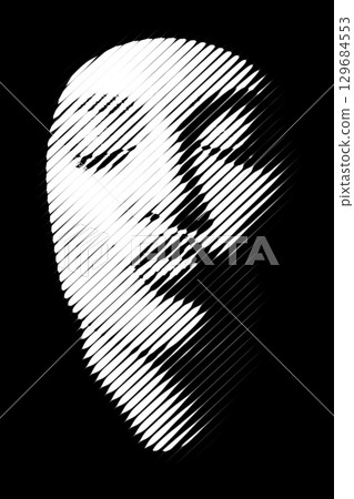 Abstract beautiful woman face silhouette illustration made from lines 129684553
