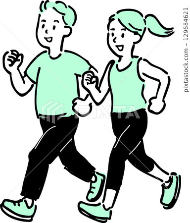 慢跑男女的健康生活方式 129684621