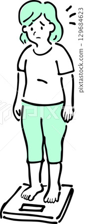 一位女士因自己的體重而震驚的插圖 129684623