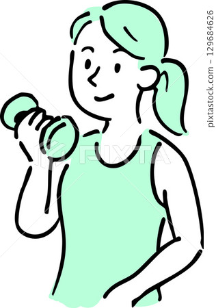 Illustration of a woman exercising with dumbbells 129684626