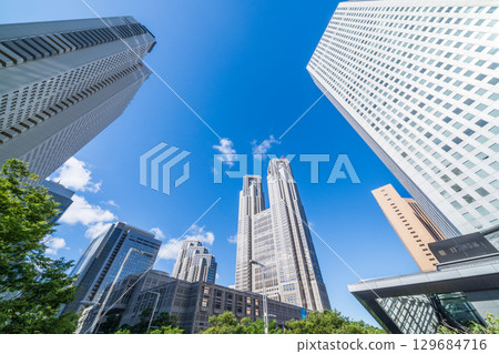 Looking up at the buildings in Shinjuku Shinjuku, "Tokyo" 129684716