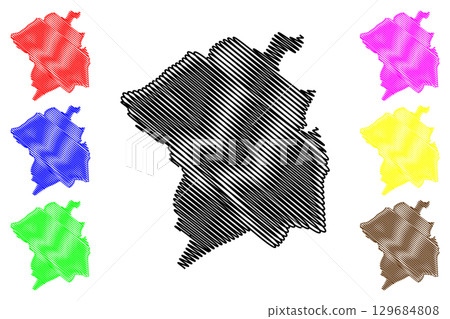 Cambridge city and Non-metropolitan district (United Kingdom of Great Britain and Northern Ireland, ceremonial county Cambridgeshire or Cambs, England) map vector illustration, scribble sketch map 129684808