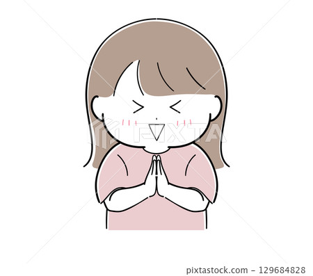 Smiling girl with hands together 1 129684828
