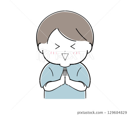 Smiling boy putting his hands together 129684829