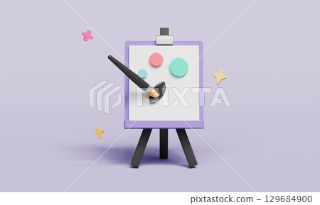 Painting  Easel Canvas and Brush Icon. 3D Rendering. 129684900
