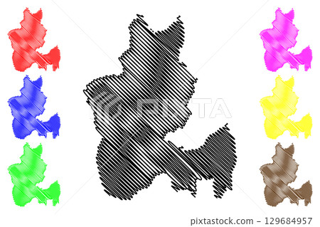 Metropolitan borough of Dudley (United Kingdom of Great Britain and Northern Ireland, Metropolitan and ceremonial county West Midlands, England) map vector illustration, scribble sketch map 129684957