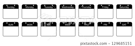 Weekly calendar simple icon set English monochrome Weekly calendar simple icon set English monochrome 129685151