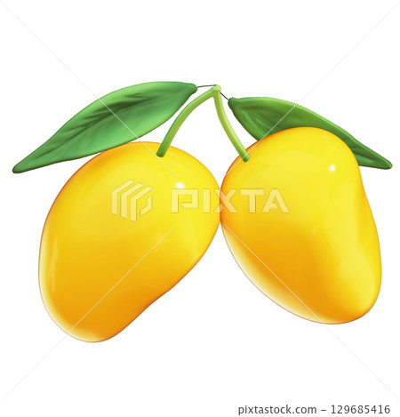 Realistic 3D Mango Set with Whole and Halved Fruit 129685416