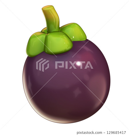 Realistic 3D Whole Mangosteen Illustration Isolated with Transparent Background 129685417