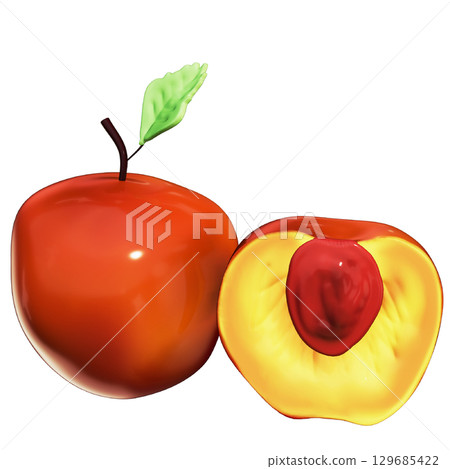 Realistic 3D Nectarine Set: Whole and Halved Fruit with Transparent Background Realistic 3D Nectarine Set: Whole and Halved Fruit with Transparent Background 129685422