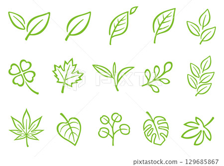 Leaf icon set line drawing 129685867