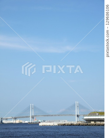 Yokohama Bay Bridge seen from Minatomirai Yokohama Bay Bridge seen from Minatomirai 129686106