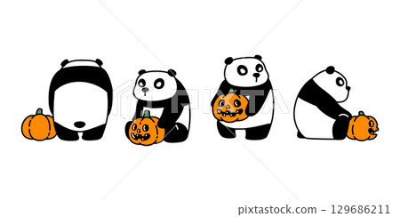 panda Bear vector halloween jack o lantern polar bear icon teddy cartoon character doodle logo illustration symbol design 129686211