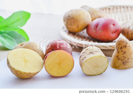 Cross-sections of three types of potatoes Cross-sections of three types of potatoes 129686291