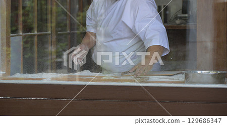 Making of Japanese SOBA noodle / The process of cutting Japanese soba noodles Making of Japanese SOBA noodle / The process of cutting Japanese soba noodles 129686347