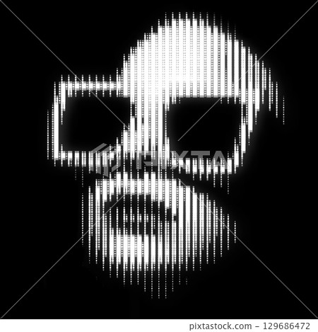Woman portrait illustration in halftone black and white television screen pixels pattern Woman portrait illustration in halftone black and white television screen pixels pattern 129686472