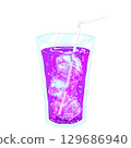 Grape soda with straw and ice 129686940