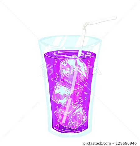 加吸管和冰塊的葡萄汽水 129686940