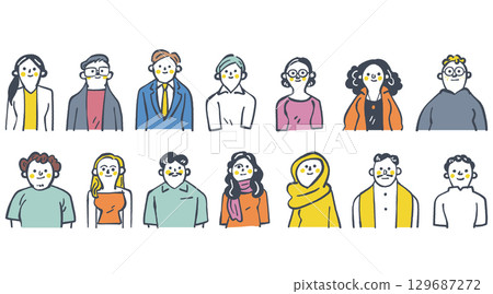 Global and unique people from around the world upper body set stock illustration material 129687272