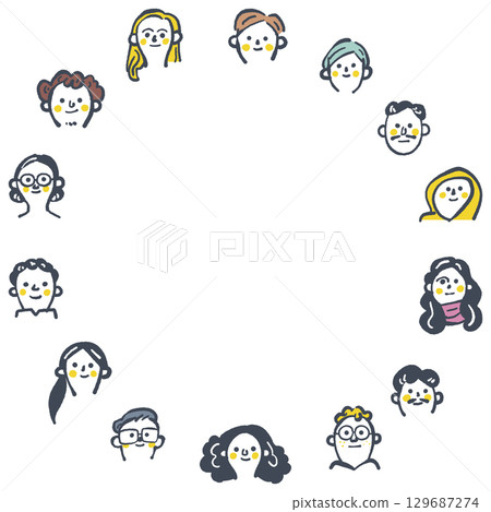 Global and unique people from around the world - Faces and expressions set stock illustration material 129687274