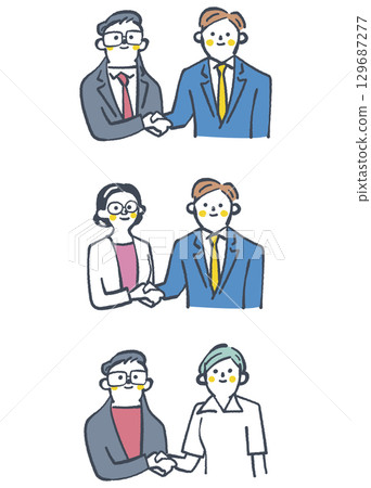Stock illustration of a set of people shaking hands and deepening their friendship 129687277