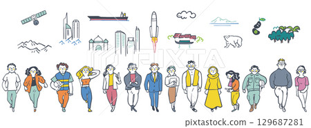 業界所需的一組全球人才的庫存插圖 129687281