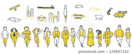 Stock illustration of a set of global talent needed in the industrial sector 129687282