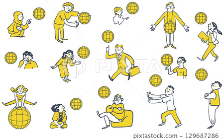 Global talents traveling around the globe set stock illustrations Global talents traveling around the globe set stock illustrations 129687286