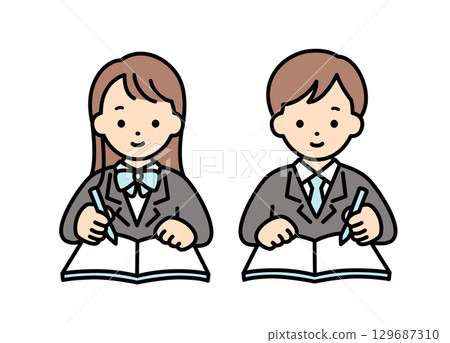 Illustration material of male and female students studying 129687310