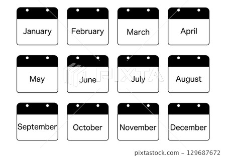 簡單年曆英文單色 129687672