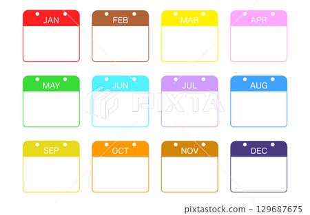 Simple annual calendar, colorful English abbreviations 129687675