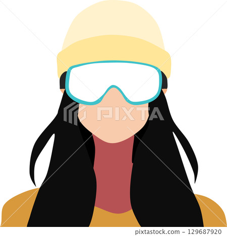 冬季,一位女士戴著護目鏡在雪山上滑雪的插圖 冬季,一位女士戴著護目鏡在雪山上滑雪的插圖 129687920